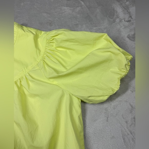 J.Crew Puff Sleeve Cotton Poplin Popover Button Neckline Neon Yellow Blouse 2 - Picture 3 of 10